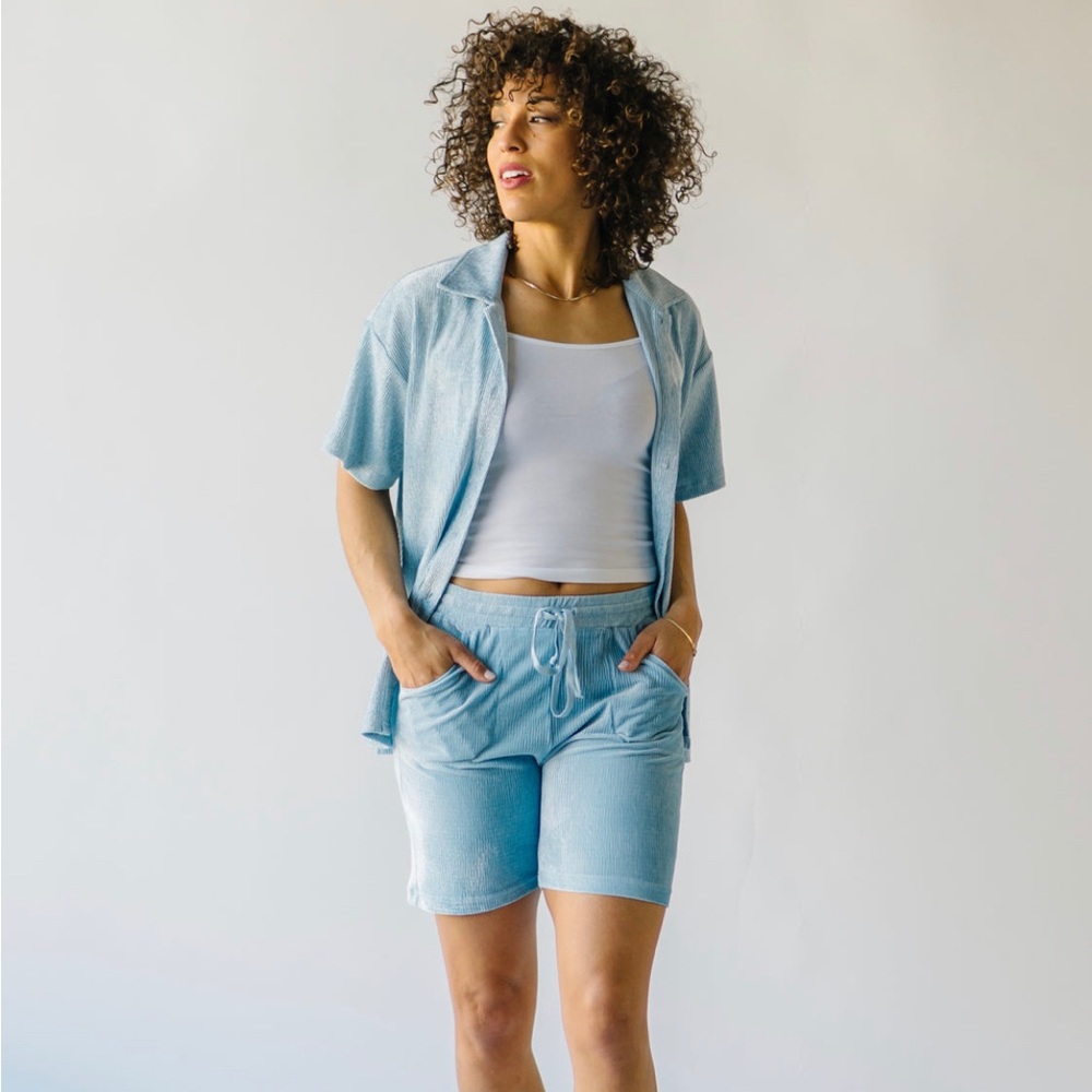 Textured blue velvet set